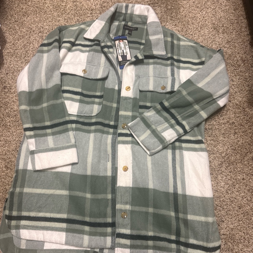 Banana Republic Sage and Ivory Plaid Shirt